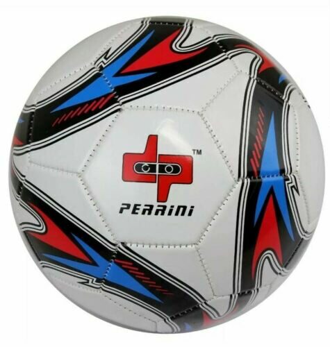 SOCCER BALL PERRINI SIZE 5 WHITE, BLACK, RED & BLUE COLOR