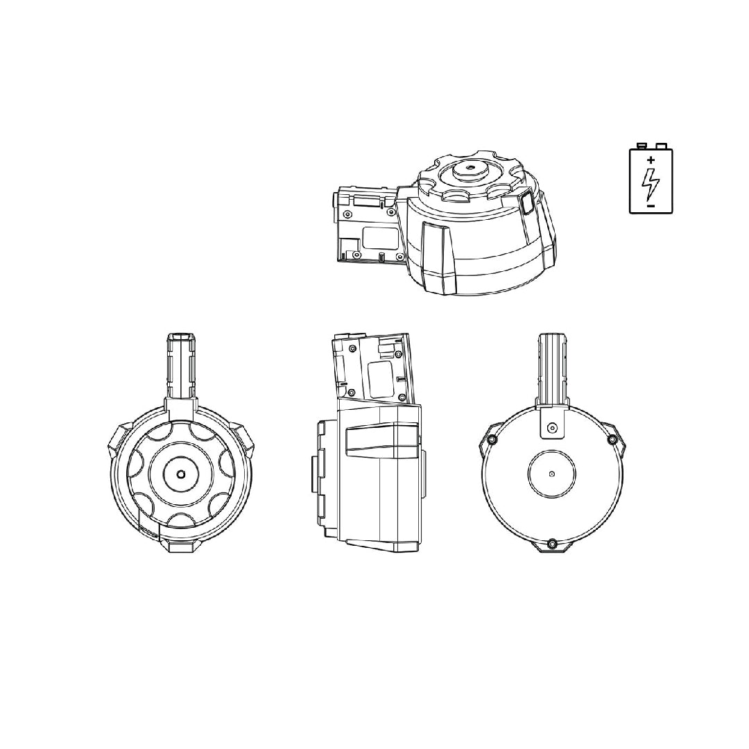 MAGAZINE AIRSOFT 1500RD THUNDERSTORM ELECTRIC WINDING DRUM – BLACK (PID: 68416) - vista 3