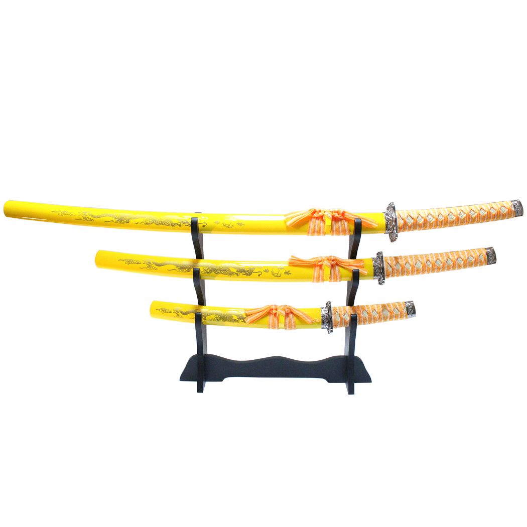 KATANA SWORD SET DRAGON DESIGN SAMURAI 3 PC – YELLOW