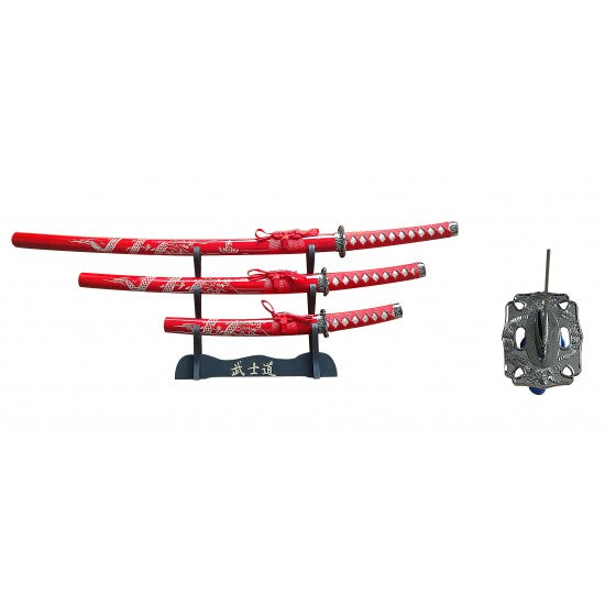 JAGUAR RED 3 PCS SAMURAI SWORD SET 40 PL OVERALL