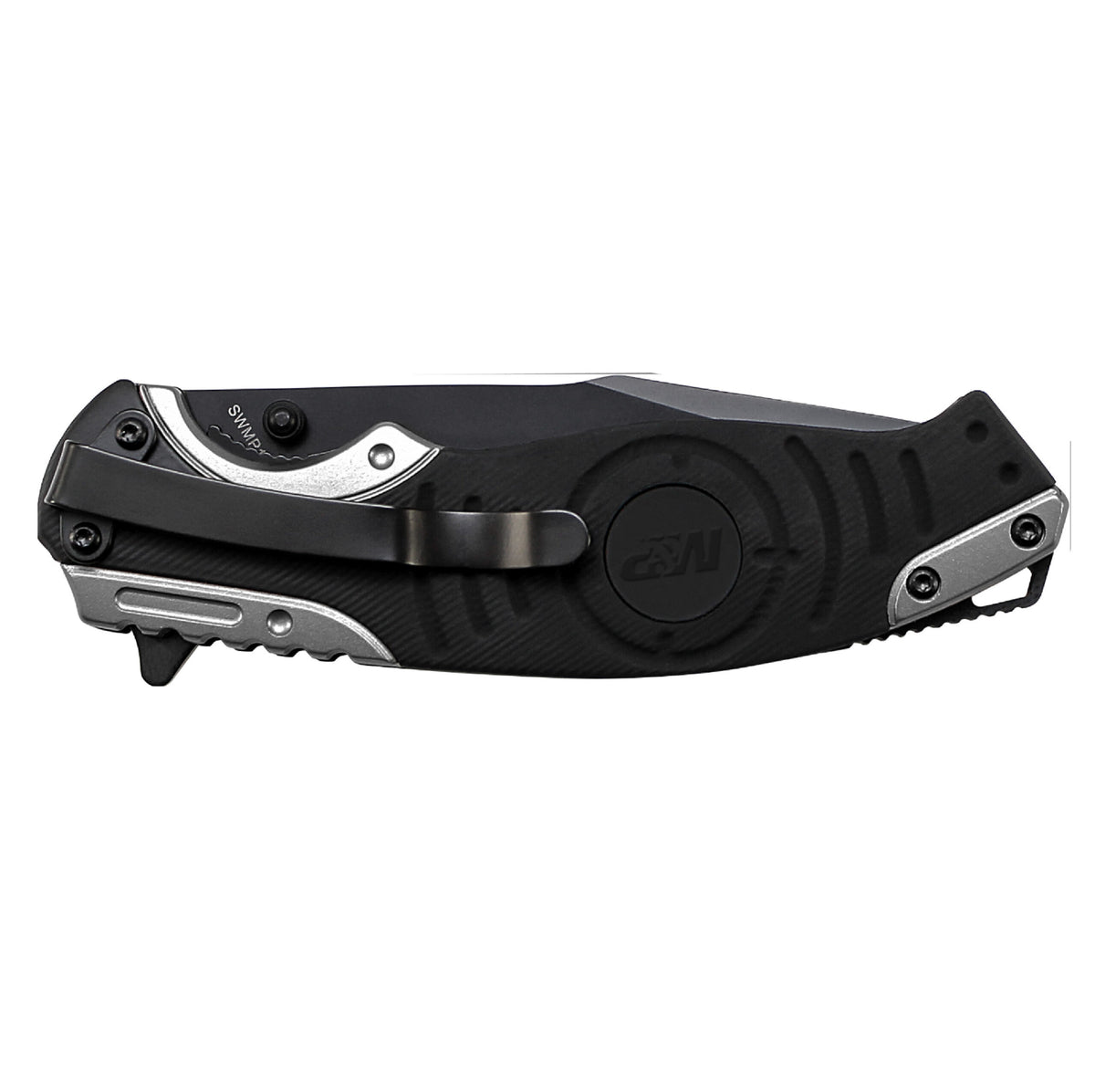 NAVAJA SMITH AND WESSON LINER LOCK, POINT BLADE, THUMB KNOBS, GREY/BLACK HANDLE - vista 2