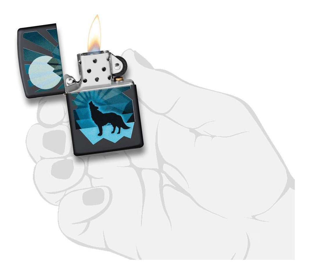 ENCENDEDOR ZIPPO LOBO Y LUNA NEGRO - vista 3
