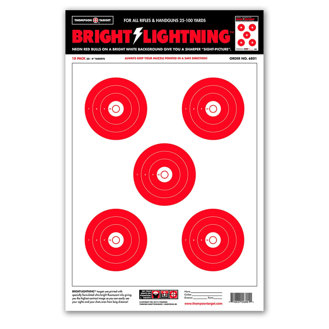 DIANA BRIGHT LIGHTNING 12.5X19 PAPER SHOOTING TARGETS (6801)