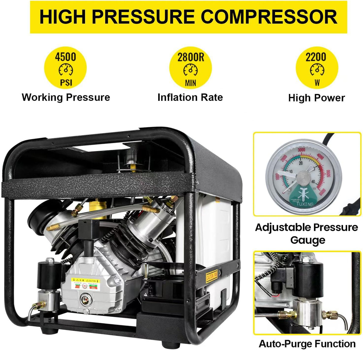 COMPRESOR GRANDE FULL AIRGUNS ELECTRIC PCP AUTO STOP & AUTO RELEASE AIR 4500PSI 300BAR 110V - vista 6
