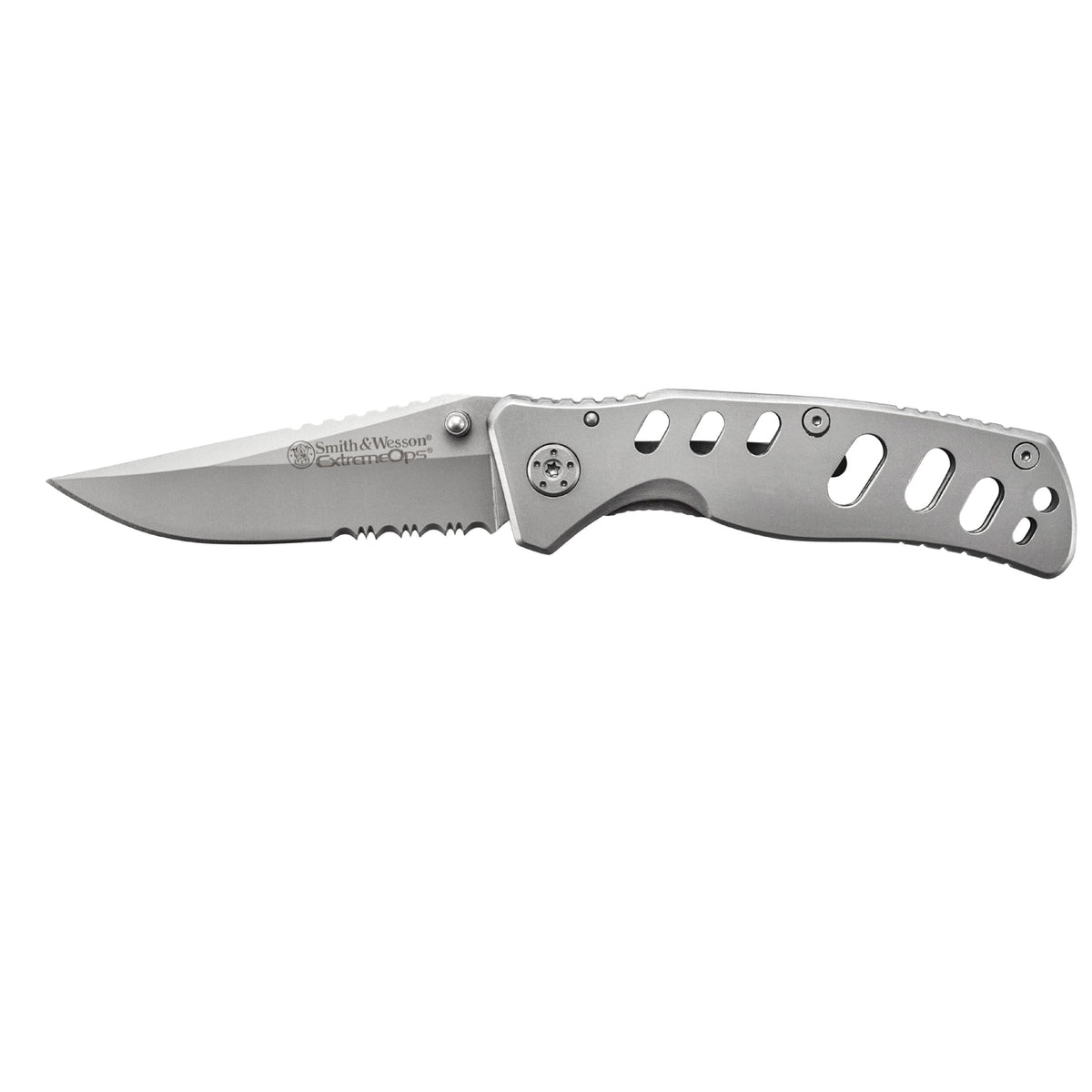NAVAJA SMITH AND WESSON EXTREME OPS W/SERRATED CLIP POINT BLADE W/POCKET CLIP