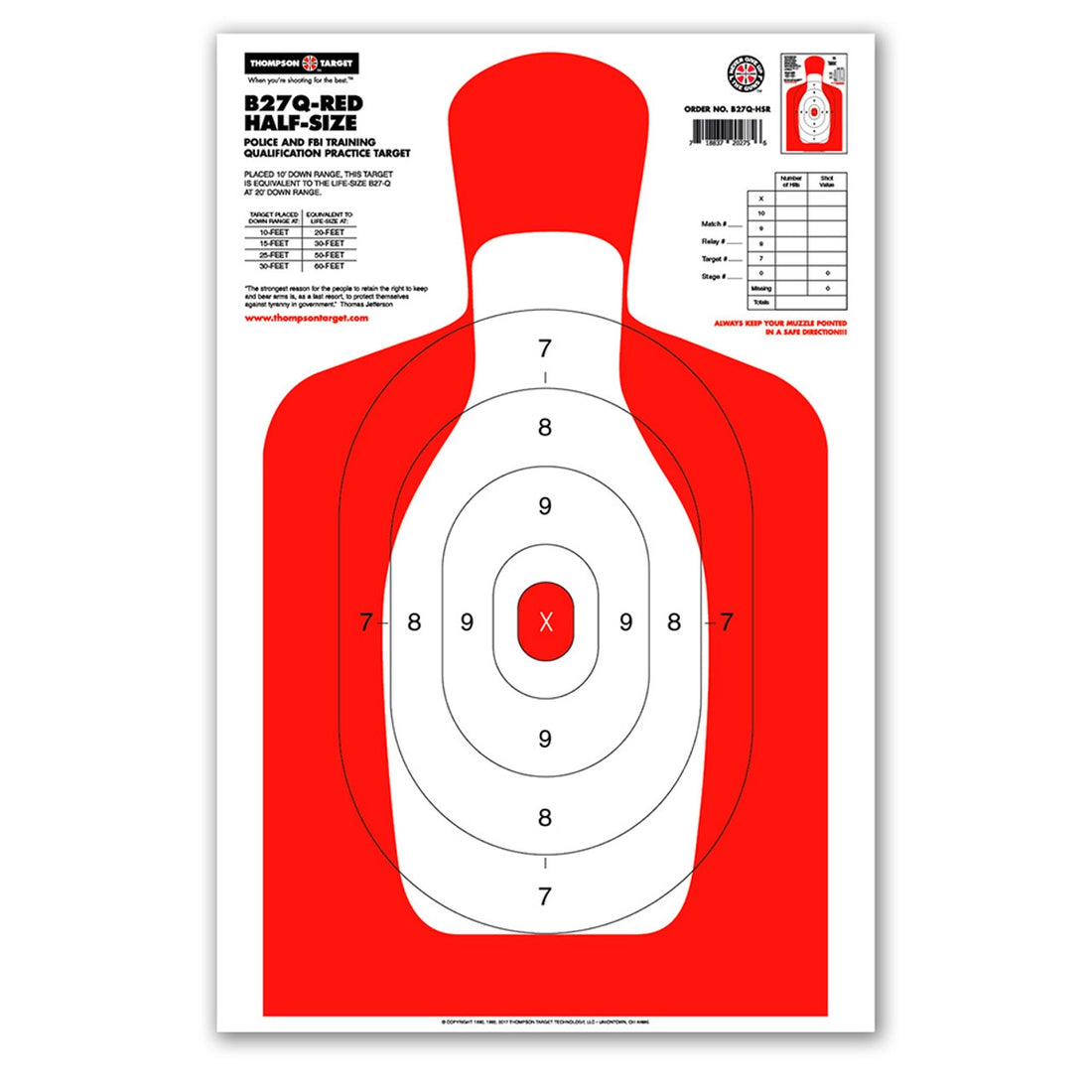 DIANA B27Q RED HALF-SIZE 12.5X19 HUMAN SILHOUETTE TARGETS (0275)