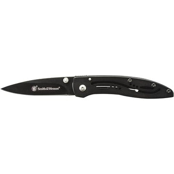 NAVAJA SMITH AND WESSON 3 INCH PLAIN BLACK BLADE, BLACK STAINLESS STEEL HANDLE