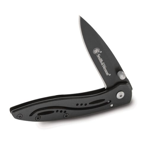 NAVAJA SMITH AND WESSON 3 INCH PLAIN BLACK BLADE, BLACK STAINLESS STEEL HANDLE - vista 3