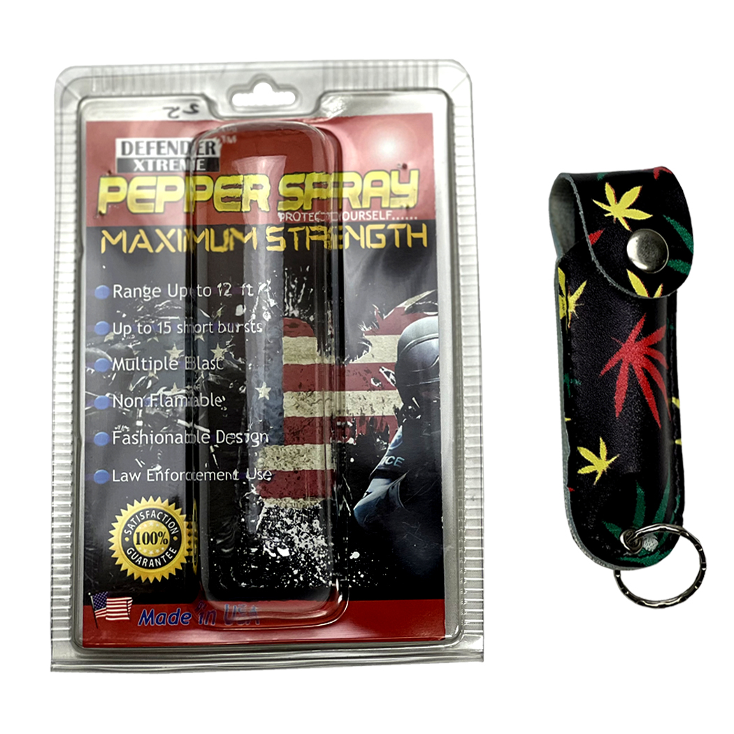 GAS PIMIENTA DEFENDER-XTREME 1/2 OZ W/ LEAVES DESIGN SHEATH KEY CHAIN