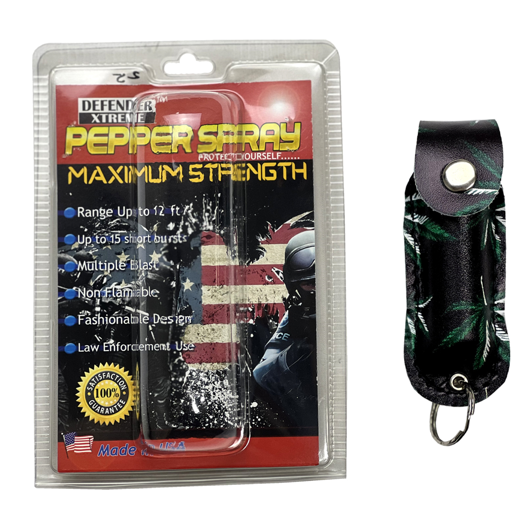 GAS PIMIENTA DEFENDER-XTREME 1/2 OZ W/ LEAVES DESIGN SHEATH KEY CHAIN