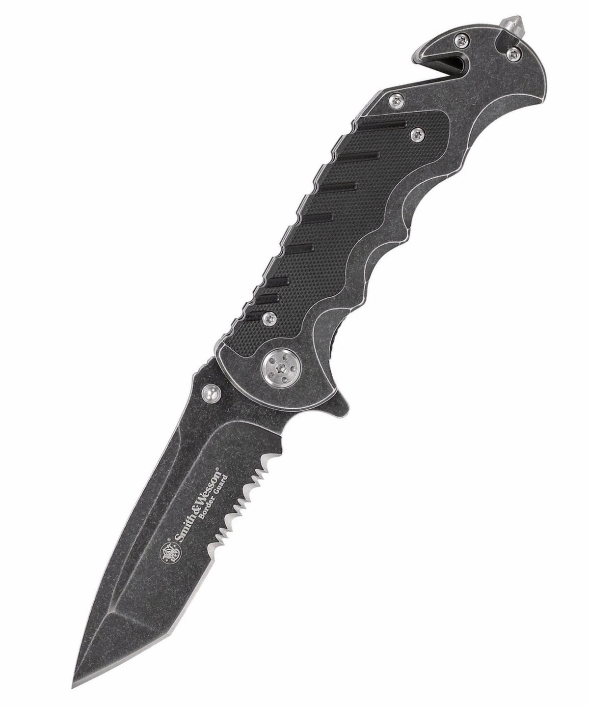 NAVAJA SMITH AND WESSON BORDER GUARD, STAINLESS STEEL HANDLE W/G10 OVERLAY