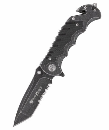 NAVAJA SMITH AND WESSON BORDER GUARD, STAINLESS STEEL HANDLE W/G10 OVERLAY