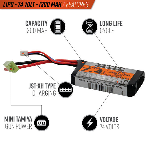 BATERIA AIRSOFT V ENERGY LIPO 7.4V 1300MAH 30C PEQ-15