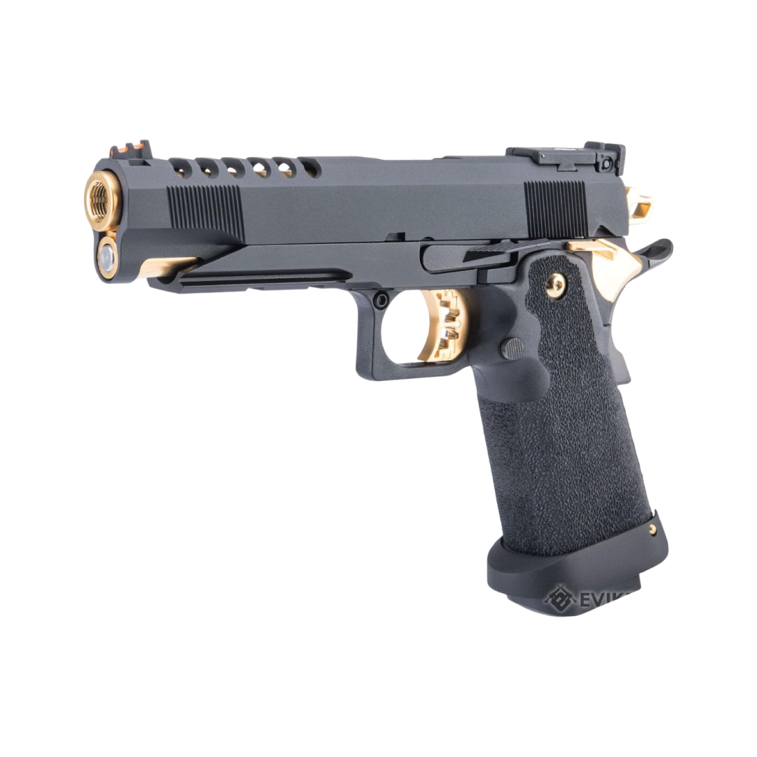 PISTOLA AIRSOFT AW CUSTOM GOLD MATCH HX27 HI-CAPA GBB MODEL: 5.1 – BLACK & GOLD