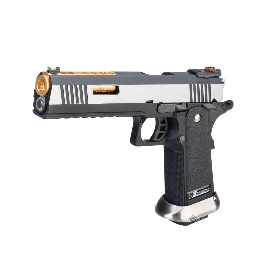 PISTOLA AIRSOFT WE-TECH HI-CAPA 6 IREX COMPETITION GBB – SILVER/GOLD BARREL - vista 4