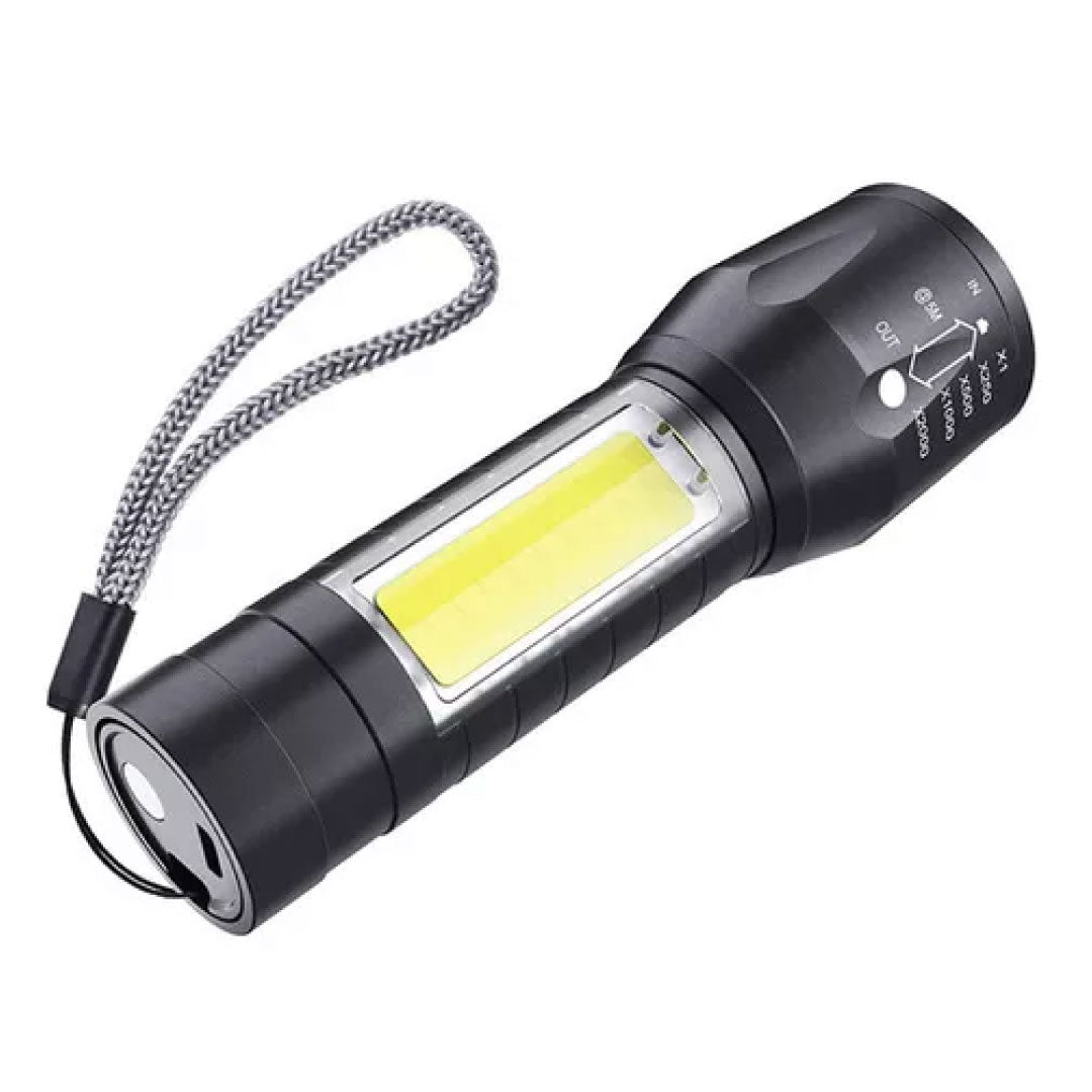 LINTERNA METALICA OFFICIAL TACTICA S.O.S CON ZOOM NEGRA 10 CMR