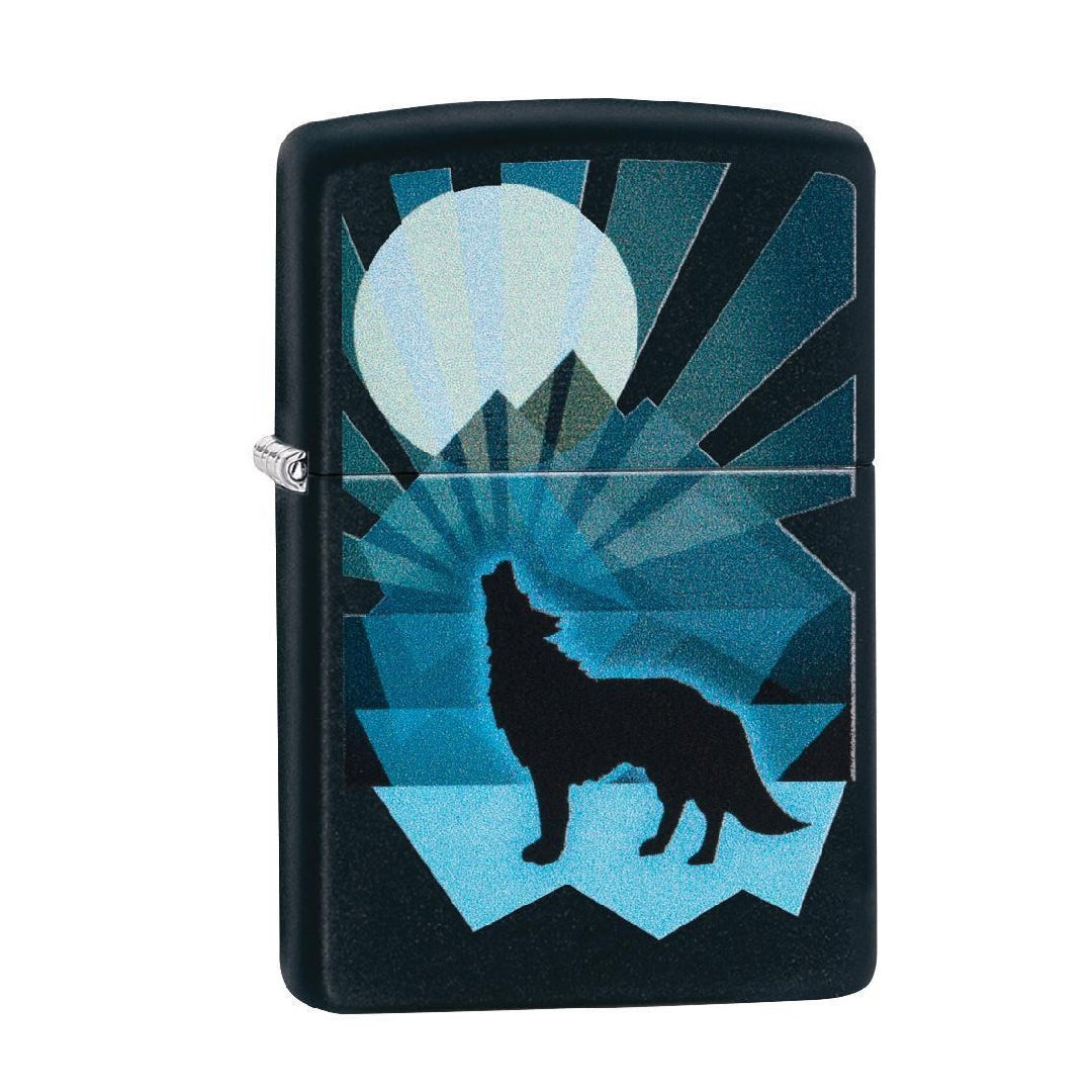 ENCENDEDOR ZIPPO LOBO Y LUNA NEGRO