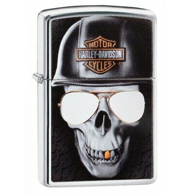 ZIPPO HD HARLEY-DAVIDSON HIGH POLISH CHROME SKULL WITH GLASSES