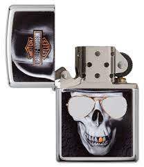 ZIPPO HD HARLEY-DAVIDSON HIGH POLISH CHROME SKULL WITH GLASSES