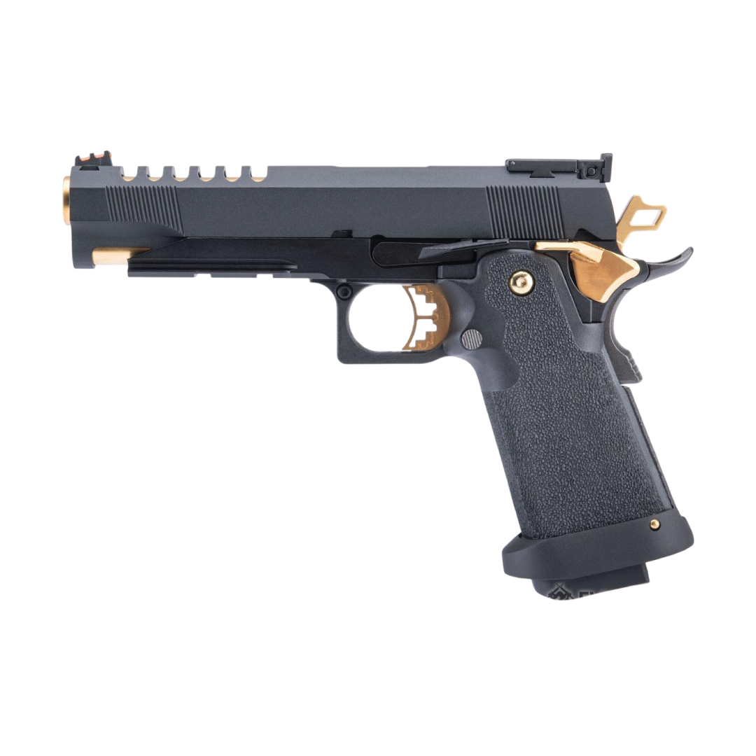 PISTOLA AIRSOFT AW CUSTOM GOLD MATCH HX27 HI-CAPA GBB MODEL: 5.1 – BLACK & GOLD