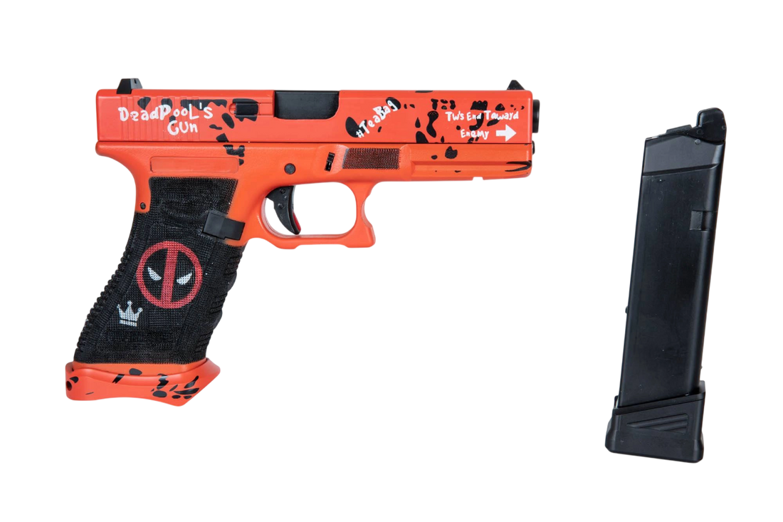 PISTOLA AIRSOFT DOUBLE BELL GLOCK 17 DEAD POOLS GUN GBB GREEN GAS – ORANGE