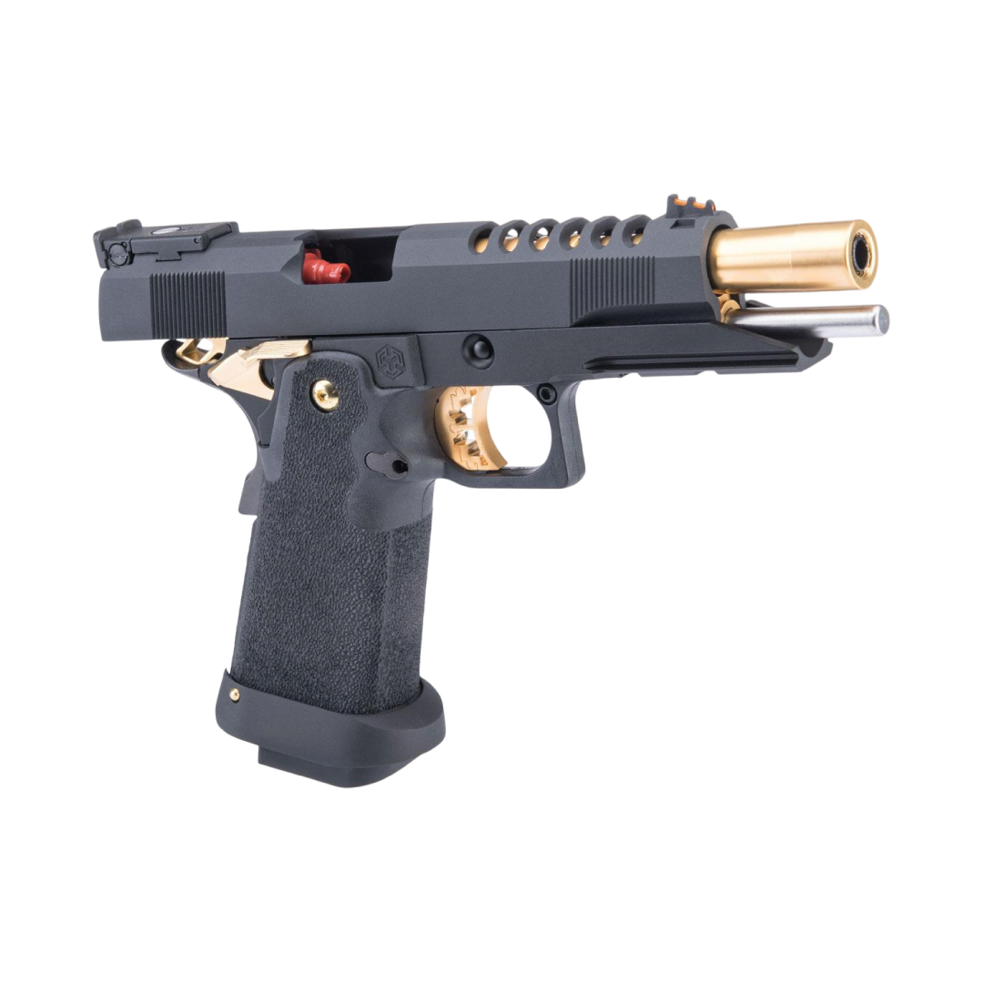 PISTOLA AIRSOFT AW CUSTOM GOLD MATCH HX27 HI-CAPA GBB MODEL: 5.1 – BLACK & GOLD - vista 3